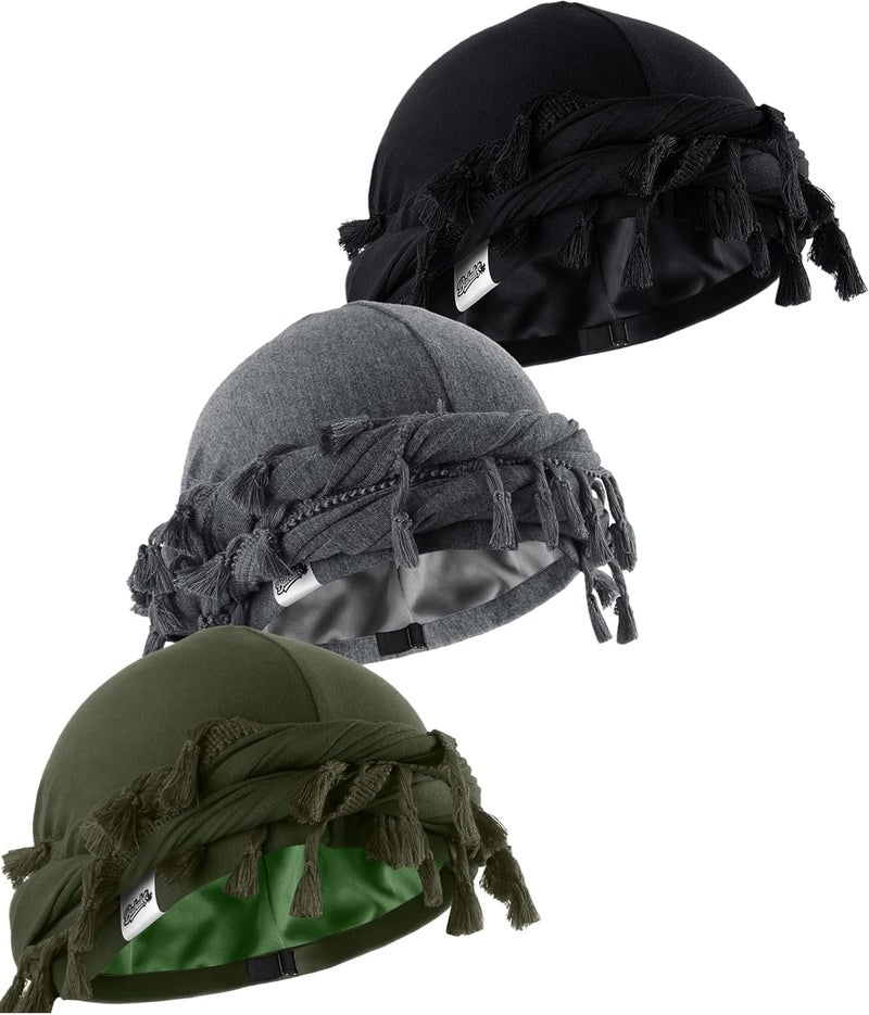 Babalet Store Halo Turban for Men Women Satin Lined Durag Head Wraps Skull Cap Pre-Tied Tassels Braid Beanie Vintage Twist Bonnet - Image 1